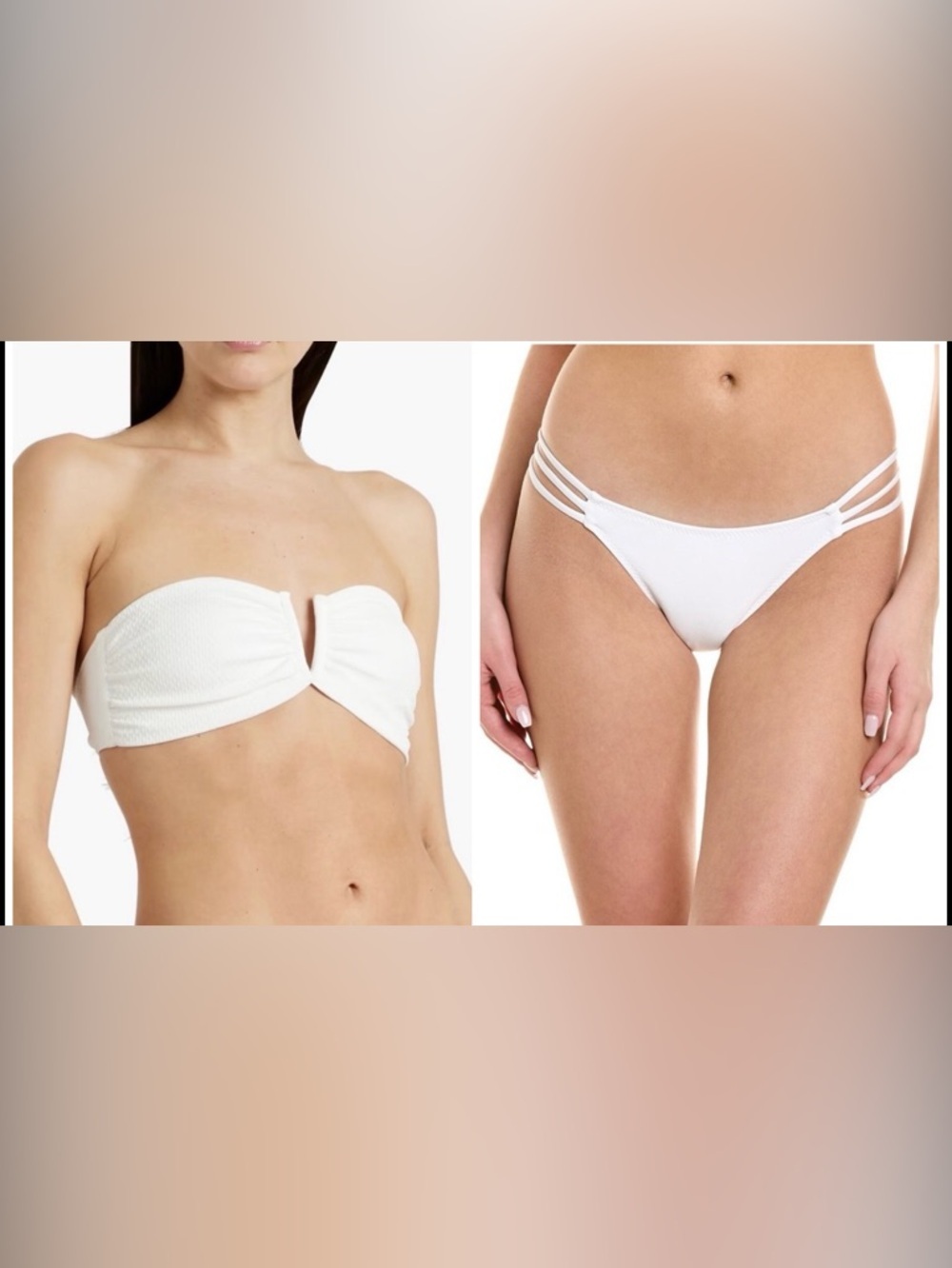MELISSA ODABASH Stretch Bandeau White Bikini Top & Bottom IT 46/Size US 10